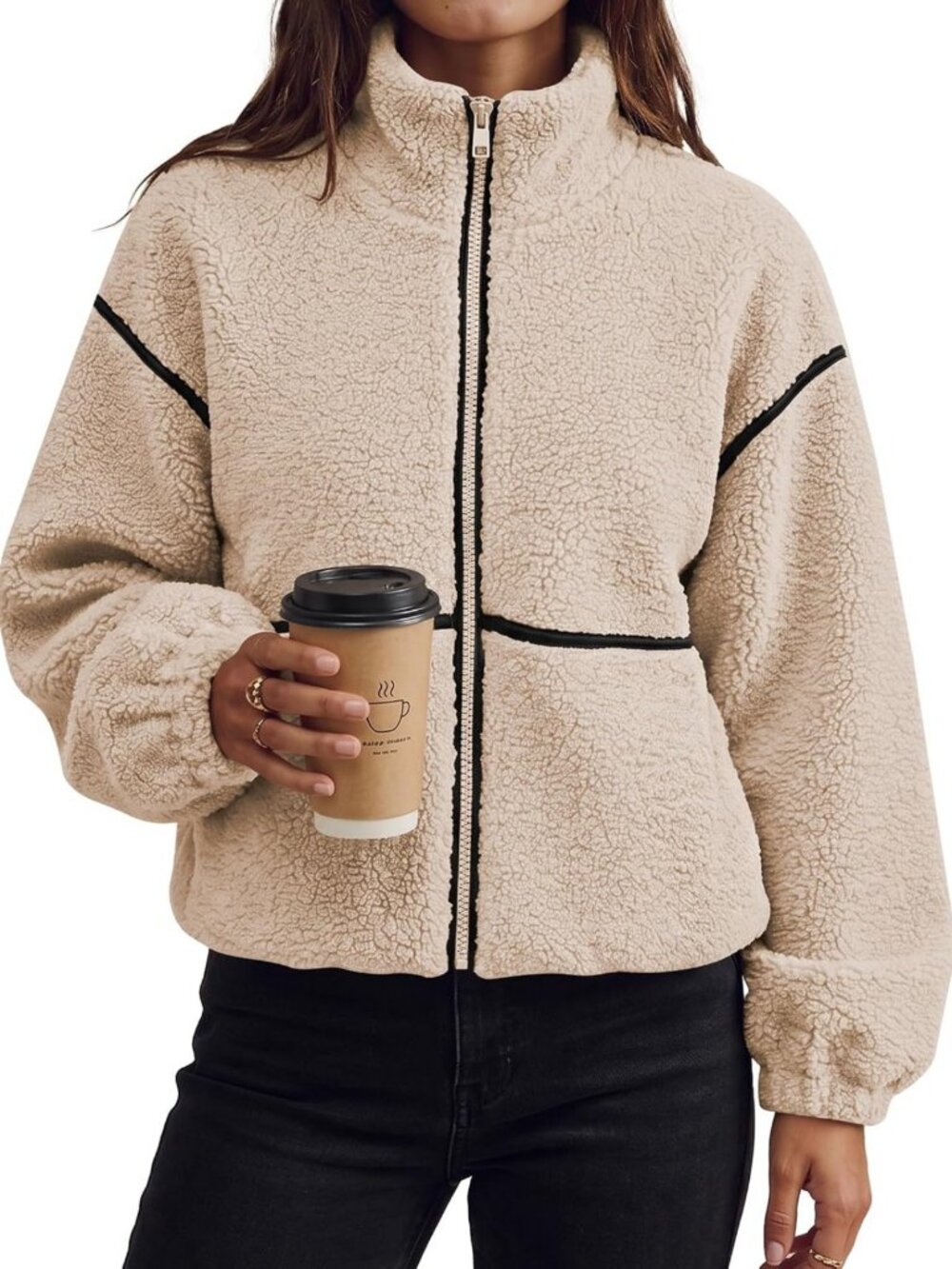 Cozy Oversized Sherpa Fleece Jacket for Women - Warm Zip-Up Winter Coat